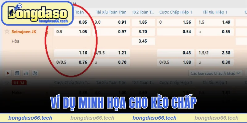 Ví dụ minh họa cho kèo chấp