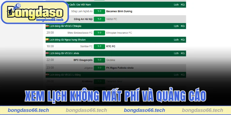 Xem lịch không mất phí và quảng cáo